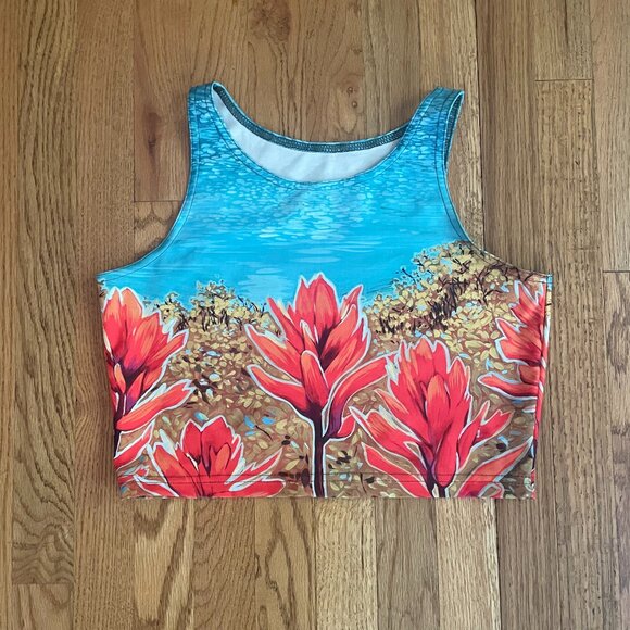 Rachel Pohl Art LIKE NEW Crop Top L - Blue/Red Wildflower Paintbrush - RARE ✨🌻✨ - Picture 2 of 7